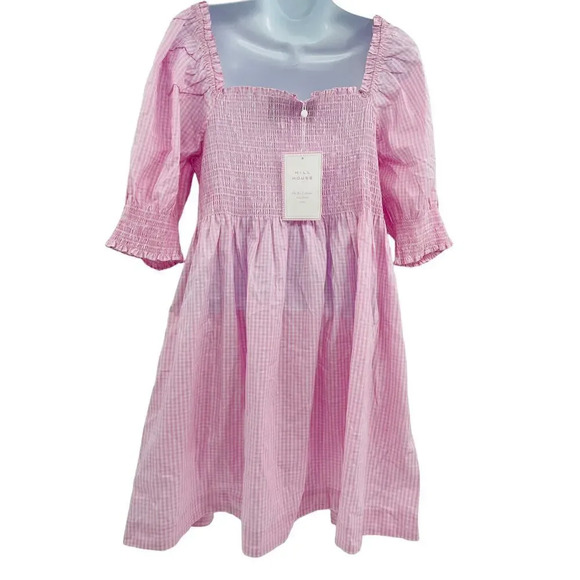 Hill House Athena Nap Dress Size XL Pink Gingham Puff Sleeve Square Neck - Picture 7 of 12